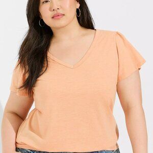 Light Orange Torrid Flutter Sleeve Soft V-Neck Tee